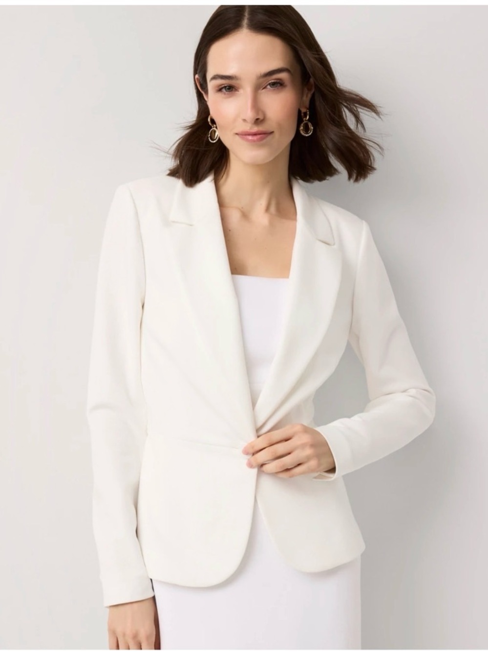 White House Black Market Women's Ivory Tailored Single-Button Blazer